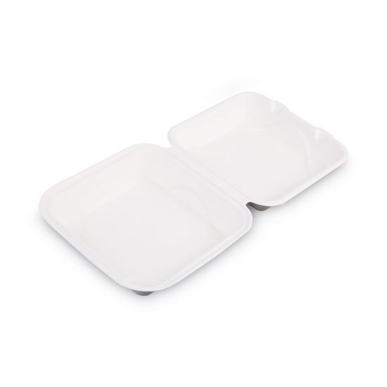 Vanguard Renewable and Compostable Sugarcane Clamshells, 1-Compartment, 8 x 8 x 3, White, 200/Carton1