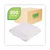 Renewable and Compostable Sugarcane Clamshells, 9 x 9 x 3, White, 50/Pack, 4 Packs/Carton2