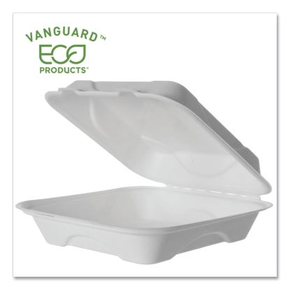 Vanguard Renewable and Compostable Sugarcane Clamshells, 1-Compartment, 9 x 9 x 3, White, 200/Carton1
