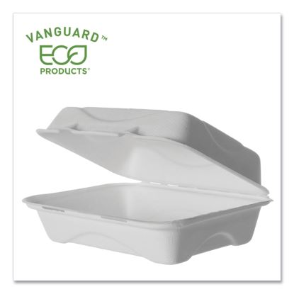 Vanguard Renewable and Compostable Sugarcane Clamshells, 1-Compartment, 9 x 6 x 3, White, 250/Carton1