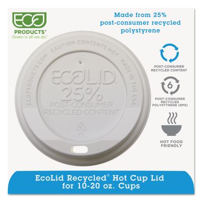 EcoLid 25% Recyycled Content Hot Cup Lid, White, Fits 10 oz to 20 oz Cups, 100/Pack, 10 Packs/Carton1