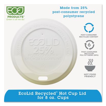 EcoLid 25% Recycled Content Hot Cup Lid, White, Fits 8 oz Hot Cups, 100/Pack, 10 Packs/Carton1