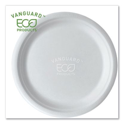 Vanguard Renewable and Compostable Sugarcane Plates, 10" dia, White, 500/Carton1