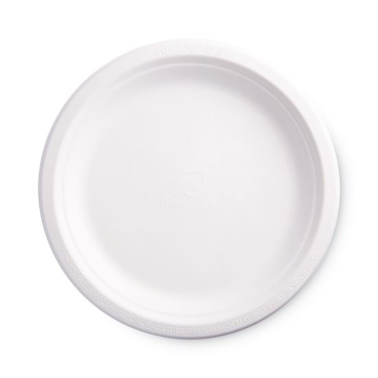 Renewable and Compostable Sugarcane Plates, 9" dia, Natural White, 50/Packs1