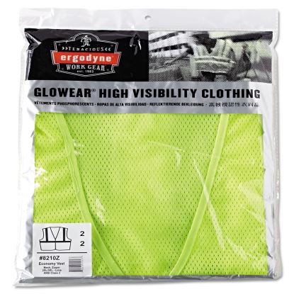 GloWear 8210Z Class 2 Economy Vest, Polyester Mesh, Zipper Closure, 2X-Large to 3X-Large, Lime1
