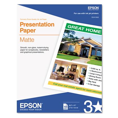 Matte Presentation Paper, 4.9 mil, 8.5 x 11, Matte Bright White, 100/Pack1