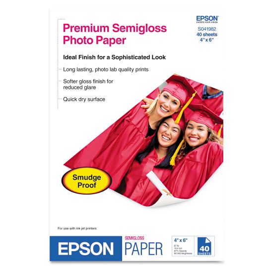 Premium Semigloss Photo Paper, 7 mil, 4 x 6, Semi-Gloss White, 40/Pack1