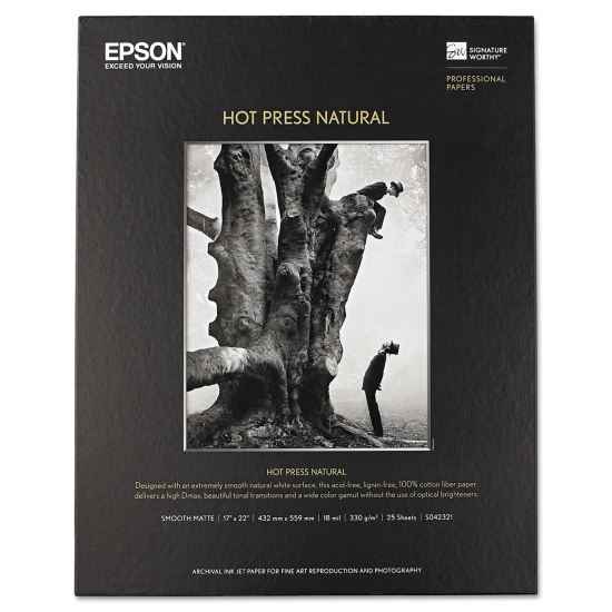 Hot Press Natural Fine Art Paper, 17 mil, 17 x 22, Smooth Matte Natural, 25/Pack1