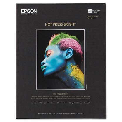 Hot Press Bright Fine Art Paper, 17 mil, 8.5 x 11, Smooth Matte White, 25/Pack1