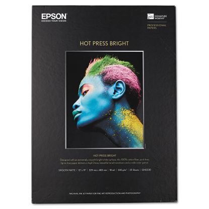 Hot Press Bright Fine Art Paper, 17 mil, 13 x 19, Smooth Matte White, 25/Pack1