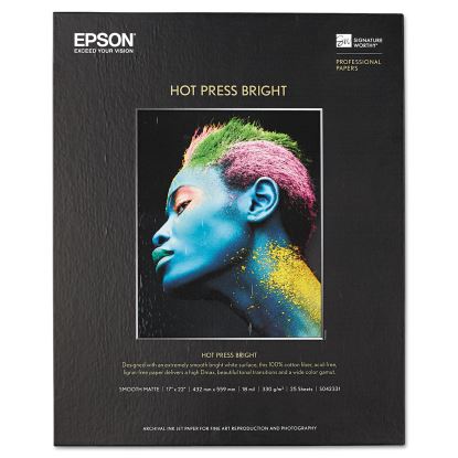 Hot Press Bright Fine Art Paper, 17 mil, 17 x 22, Smooth Matte White, 25/Pack1