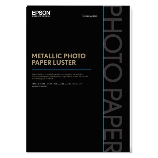 Professional Media Metallic Luster Photo Paper, 5.5 mil, 13 x 19, White, 25/Pack1