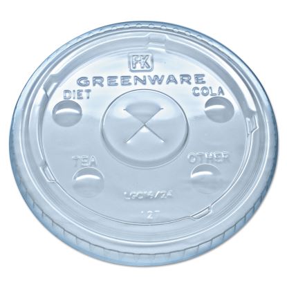 Greenware Cold Drink Lids, Fits 16 oz, 18 oz, 24 oz Cups, X-Slot, Clear, 1,000/Carton1