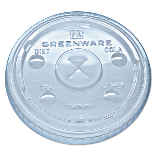 Greenware Cold Drink Lids, Fits 16 oz, 18 oz, 24 oz Cups, X-Slot, Clear, 1,000/Carton1