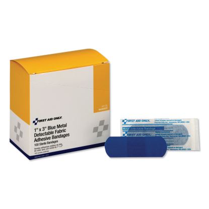 Adhesive Blue Metal Detectable Bandages, 1 x 3, Plastic with Foil, 100/Box, 12 Boxes/Carton1