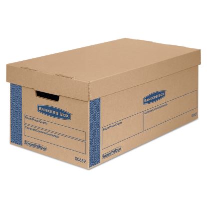 SmoothMove Prime Moving and Storage Boxes, Small, Half Slotted Container (HSC), 24" x 12" x 10", Brown Kraft/Blue, 8/Carton1