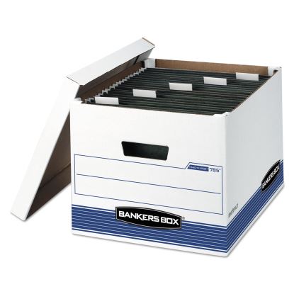 HANG'N'STOR Medium-Duty Storage Boxes, Letter/Legal Files, 13" x 16" x 10.5", White/Blue, 4/Carton1