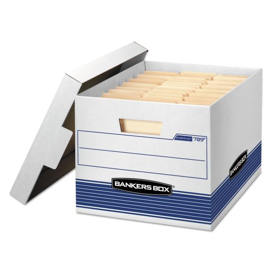 STOR/FILE Medium-Duty Letter/Legal Storage Boxes, Letter/Legal Files, 12.75" x 16.5" x 10.5", White/Blue, 12/Carton1