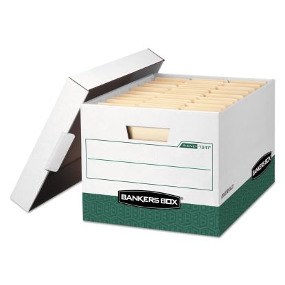 R-KIVE Heavy-Duty Storage Boxes, Letter/Legal Files, 12.75" x 16.5" x 10.38", White/Green, 12/Carton1