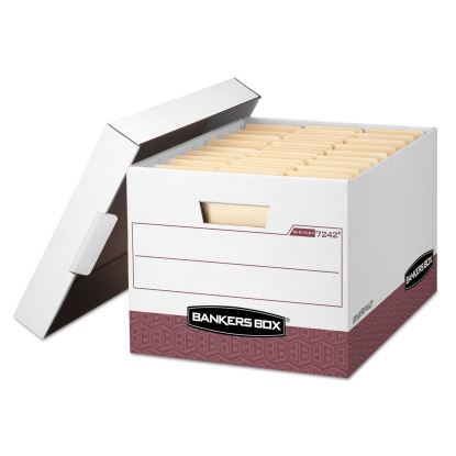 R-KIVE Heavy-Duty Storage Boxes, Letter/Legal Files, 12.75" x 16.5" x 10.38", White/Red, 12/Carton1