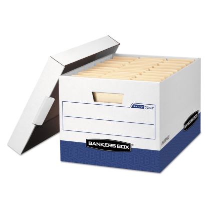 R-KIVE Heavy-Duty Storage Boxes, Letter/Legal Files, 12.75" x 16.5" x 10.38", White/Blue, 12/Carton1