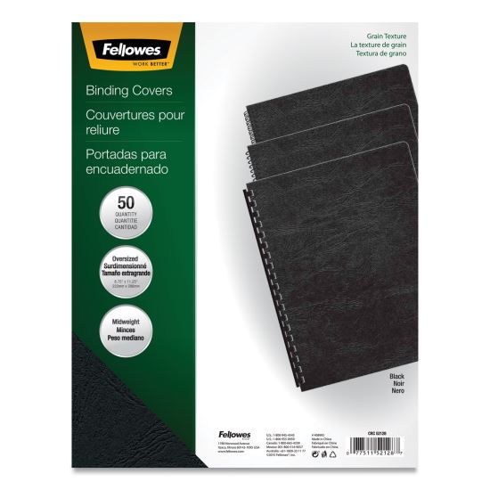Expressions Classic Grain Texture Presentation Covers for Binding Systems, Black, 11.25 x 8.75, Unpunched, 200/Pack1