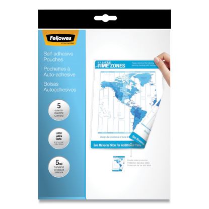 Self-Adhesive Laminating Pouches, 5 mil, 9" x 11.5", Gloss Clear, 5/Pack1