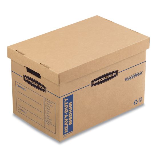 SmoothMove Maximum Strength Moving Boxes, Medium, Half Slotted Container (HSC), 18.5" x 12.25" x 12", Brown Kraft/Blue, 8/PK1