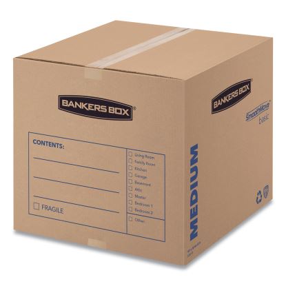 SmoothMove Basic Moving Boxes, Medium, Regular Slotted Container (RSC), 18" x 18" x 16", Brown Kraft/Blue, 20/Bundle1