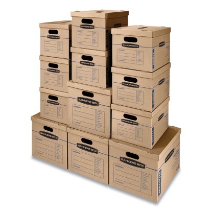 SmoothMove Classic Moving and Storage Boxes, Assorted Sizes, Half Slotted Container (HSC), Brown Kraft/Blue, 12/Carton1
