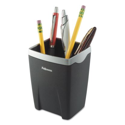 Office Suites Divided Pencil Cup, Plastic, 3.13 x 3.13 x 4.25, Black/Silver1