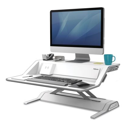 Lotus DX Sit-Stand Workstation, 32.75" x 24.25" x 5.5" to 22.5", White1