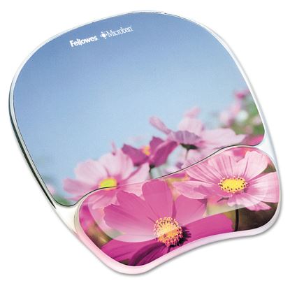 Photo Gel Mouse Pad with Wrist Rest with Microban Protection, 9.25 x 7.87, Pink Flowers Design1