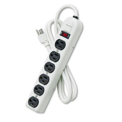 Six-Outlet Metal Power Strip, 120V, 6 ft Cord, 12.19 x 2.5 x 1.38, Platinum1