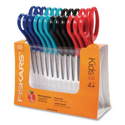 Kids/Student Scissors, Pointed Tip, 5" Long, 1.75" Cut Length, Assorted Straight Handles, 12/Pack1