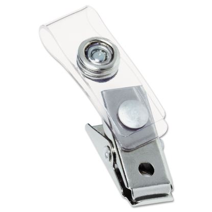 Badge Clips with Plastic Straps, 0.5" x 1.5", Clear/Silver, 100/Box1
