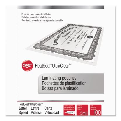 UltraClear Thermal Laminating Pouches, 5 mil, 9" x 11.5", Gloss Clear, 100/Box1