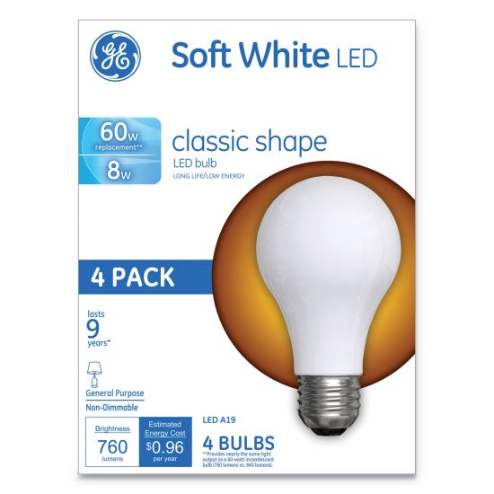 Classic LED Soft White Non-Dim A19 Light Bulb, 8 W, 4/Pack1