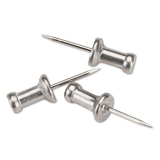 Aluminum Head Push Pins, Aluminum, Silver, 1/2", 100/Box1