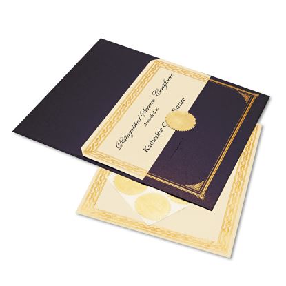 Ivory/Gold Foil Embossed Award Certificate Kit, 8.5 x 11, Blue Metallic Cover, Gold Border, 6/KIt1