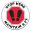 Slip-Gard Social Distance Floor Signs, 17" Circle, "Stop Here Maintain 6 ft", Footprint, Red/White, 25/Pack1