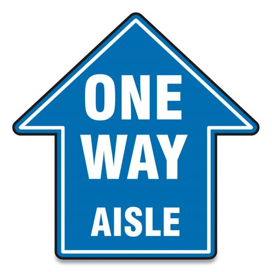 Slip-Gard Social Distance Floor Signs, 12 x 12, "One Way Aisle", Blue, 25/Pack1