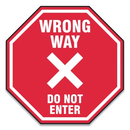 Slip-Gard Social Distance Floor Signs, 12 x 12, "Wrong Way Do Not Enter", Red, 25/Pack1