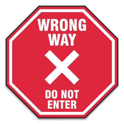 Slip-Gard Social Distance Floor Signs, 17 x 17, "Wrong Way Do Not Enter", Red, 25/Pack1