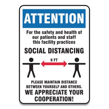 Social Distance Signs, Wall, 7 x 10, Patients and Staff Social Distancing, Humans/Arrows, Blue/White, 10/Pack1