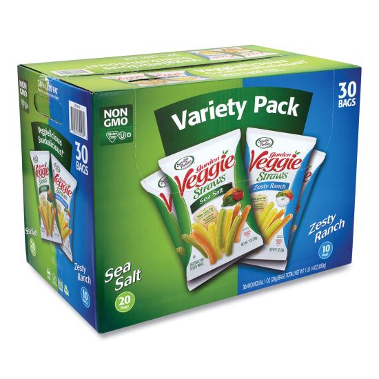 Veggie Straws, Sea Salt/Zesty Ranch, 1 oz Bag, 30 Bags/Carton, Delivered in 1-4 Business Days1