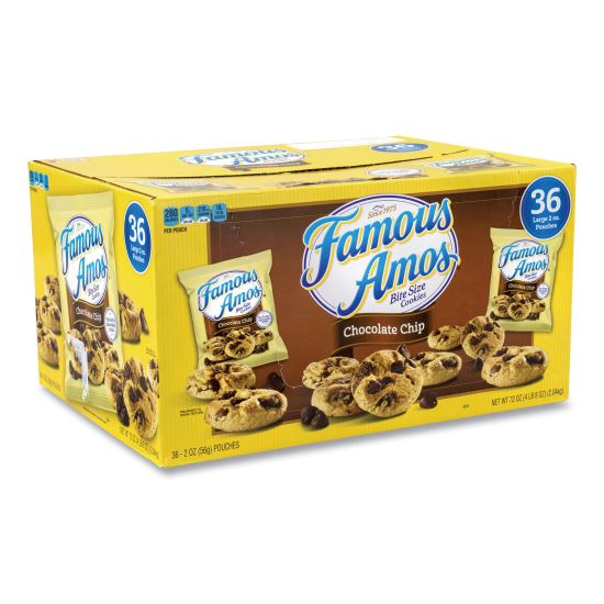 Famous Amos Cookies, Chocolate Chip, 2 oz Bag, 36/Carton, Delivered in 1-4 Business Days1