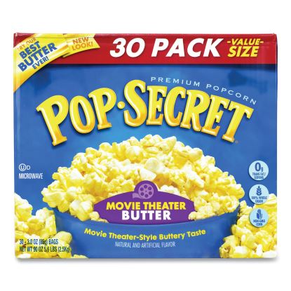 Microwave Popcorn, Movie Theater Butter, 3 oz Bags, 30/Carton, Delivered in 1-4 Business Days1