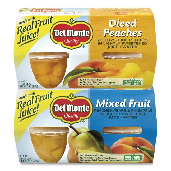 Diced Peaches and Mixed Fruit Cups, 4 oz Cups, 16 Cups/Box, Delivered in 1-4 Business Days1