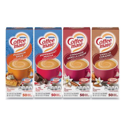 Liquid Coffee Creamer, Cinnamon/Peppermint/Pumpkin/Vanilla, 0.38oz Mini Cups, 50/PK,4 PK/CT, Delivered in 1-4 Business Days1